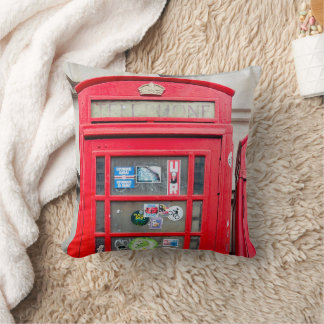 British Phone Box Throw Pillow, London England Cushion