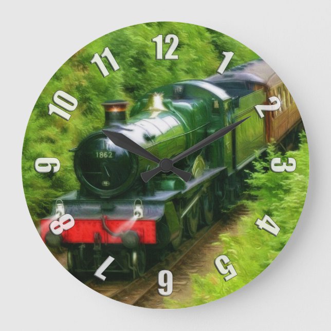 British Railway Steam Train Art V Large Clock (Front)