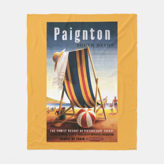 British Railways Beach Chair and Ball Poster Fleece Blanket (Front)