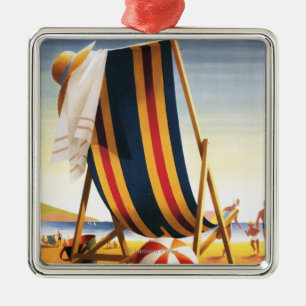 British Railways Beach Chair and Ball Poster Metal Ornament