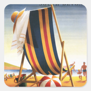 British Railways Beach Chair and Ball Poster Square Sticker