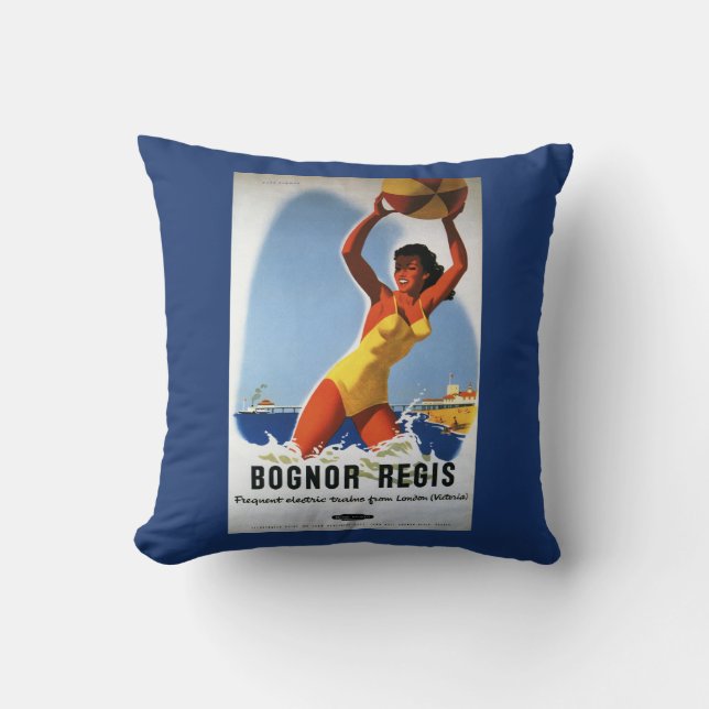 British Railways Girl and Beachball Poster Cushion (Front)