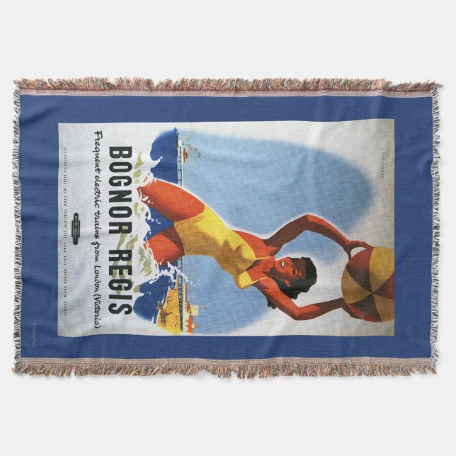 British Railways Girl and Beachball Poster Throw Blanket (Front)