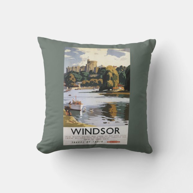 British Railways Windsor Castle Thames Poster Cushion (Front)
