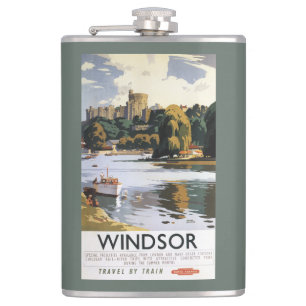 British Railways Windsor Castle Thames Poster Hip Flask