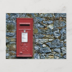British Red Post Box Stone Wall Picture Postcard