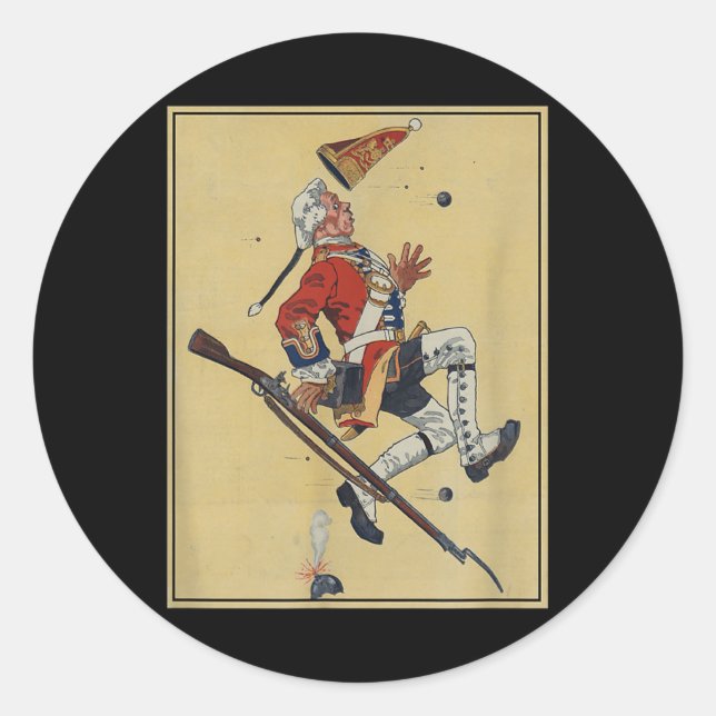 British Redcoat Soldier Dodges Bullets - American  Classic Round Sticker (Front)