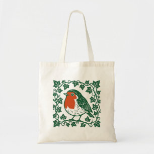 British Robin Linocut Ivy Design Tote Bag