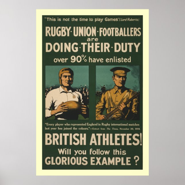 British rugby, football players call for duty poster (Front)