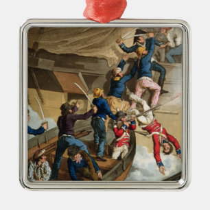 British Sailors Boarding a Man of War, engraved by Metal Tree Decoration