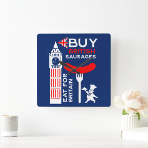 British Sausage And Mash Kitchen Square Wall Clock