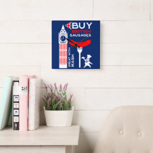 British Sausage And Mash Kitchen Square Wall Clock