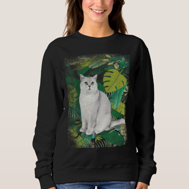 British Short Hair Shorthair Cat Tropical Hawaii V Sweatshirt (Front)