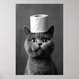 British Shorthair Cat Bathroom Art, Toilet Paper Poster