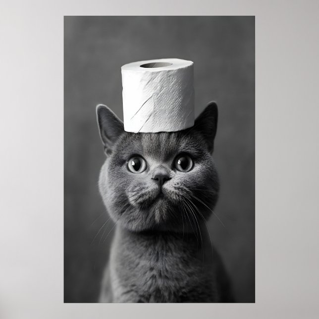 British Shorthair Cat Bathroom Art, Toilet Paper Poster (Front)