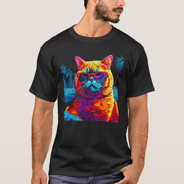 British Shorthair Cat Beach Fashion T-Shirt (Front)