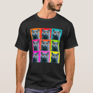 British Shorthair Cat Colour Block Pop Art Design T-Shirt