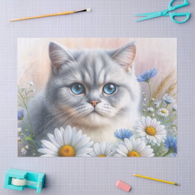 British Shorthair Cat Floral Art Tissue Paper (Craft)