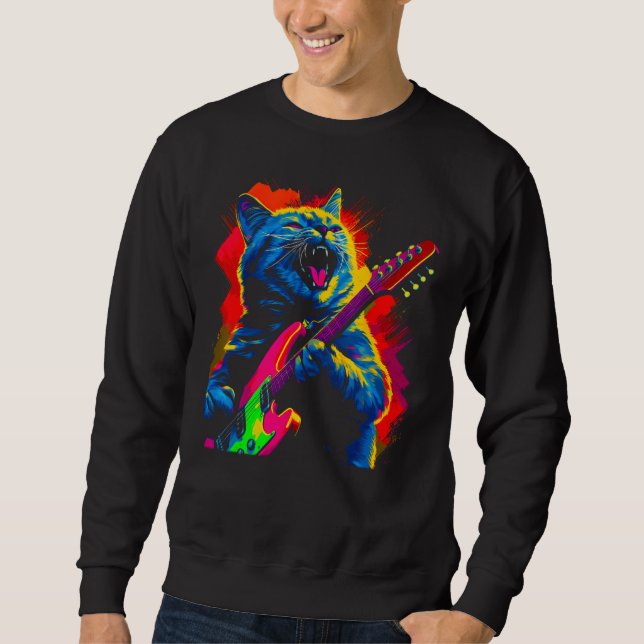 British Shorthair Cat Guitar Music Sweatshirt (Front)