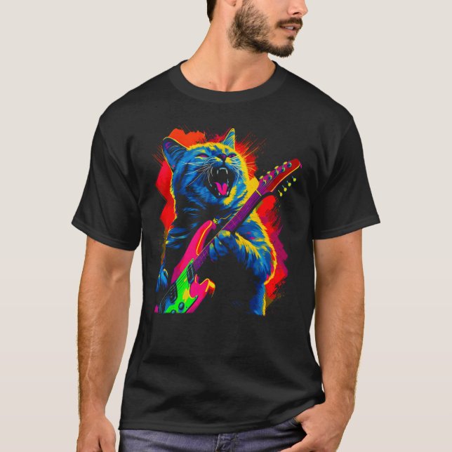 British Shorthair Cat Guitar Music T-Shirt (Front)