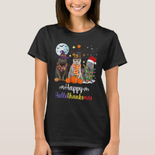 British Shorthair Cat Halloween Merry Christmas 1 T-Shirt
