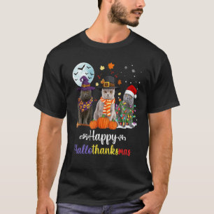 British Shorthair Cat Halloween Merry Christmas 1 T-Shirt