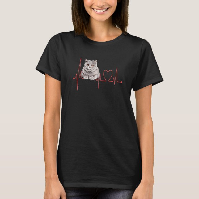British Shorthair Cat Heartbeat EKG Funny I Love M T-Shirt (Front)