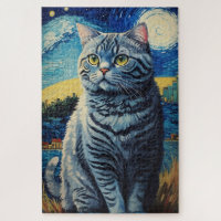 British Shorthair Cat in Starry Night