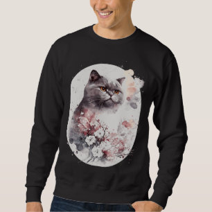 British Shorthair Cat Japanese Cherry Blossom Saku Sweatshirt