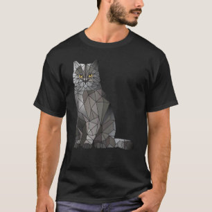 British Shorthair Cat Polygon Geometric Kitten Gra T-Shirt