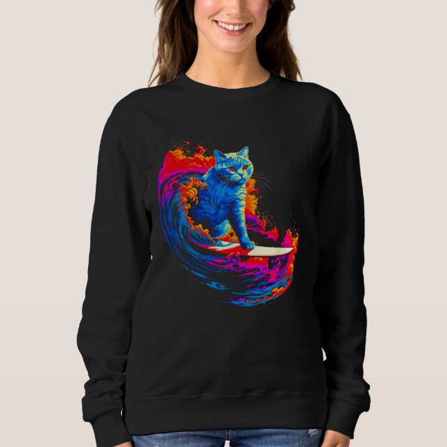 British Shorthair Cat Surfing Sweatshirt (Front)