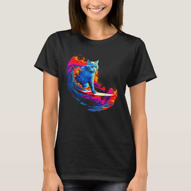 British Shorthair Cat Surfing T-Shirt (Front)