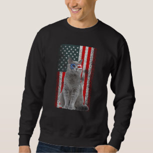 British Shorthair Cat US Flag Sunglasses Independe Sweatshirt