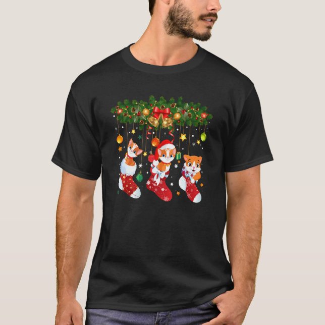 British Shorthair Cats In Christmas Sock Cat Lover T-Shirt (Front)