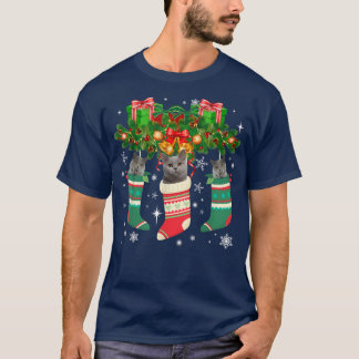British Shorthair Cats In Christmas Sock Cat Lover T-Shirt