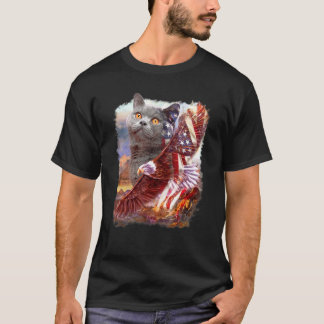 British Shorthair Eagle American Flag 4th July Ind T-Shirt