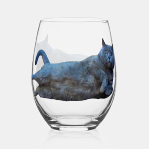 British Shorthair Kitty Cat Laying on Side Stemless Wine Glass