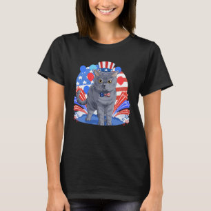 British Shorthair Merica 4th of July American Flag T-Shirt