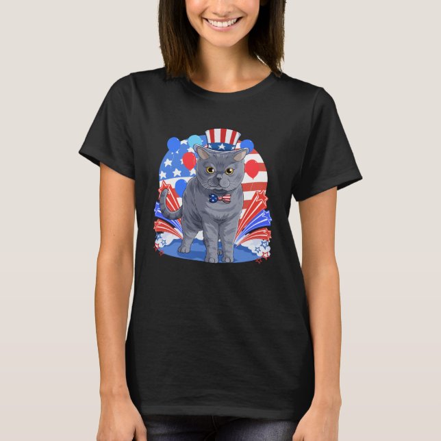 British Shorthair Merica 4th of July American Flag T-Shirt (Front)