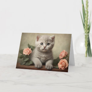 British Shorthair Vintage Cute Kitten Portrait  Card