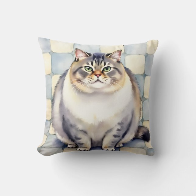 British Shorthair Watercolor Tile Pattern Art Cushion (Front)