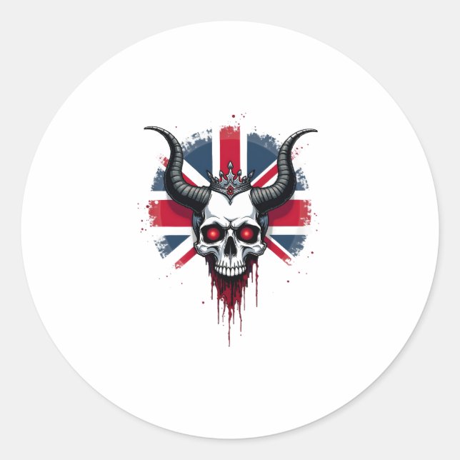 British Skull England UK Flag Premium T-Shirt (1) Classic Round Sticker (Front)