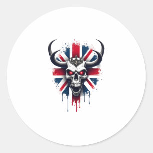 British Skull England UK Flag Premium T-Shirt (2) Classic Round Sticker