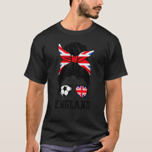 British Soccer Girl Mum Messy Bun England Flag Foo T-Shirt