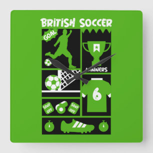 British Soccer Square Wall Clock