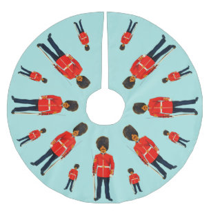 British soldiers in blue and red on light blue brushed polyester tree skirt