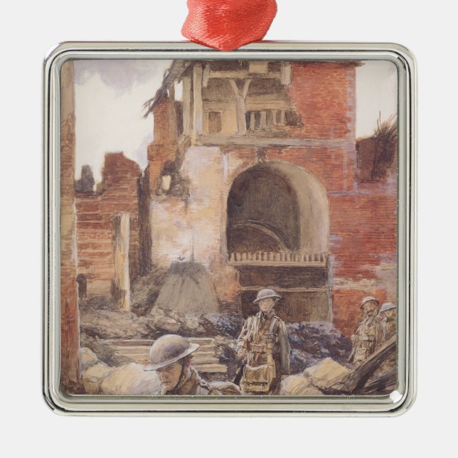 British Soldiers in the Ruins of Peronne, 1917 Metal Tree Decoration (Front)