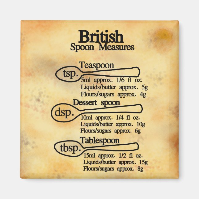 British spoon measures conversions baking magnet (Front)
