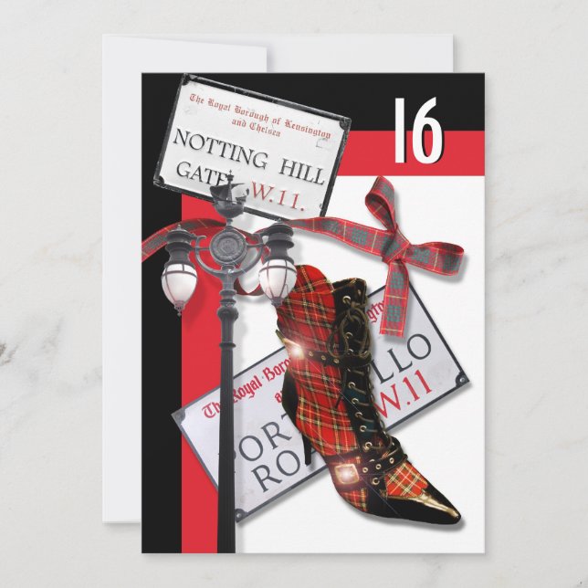 British "sweet sixteen" fashion shopping party invitation (Front)