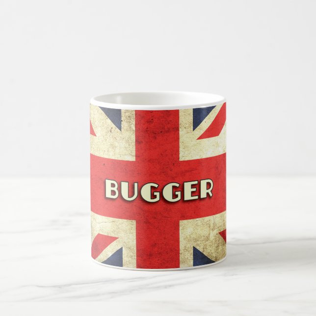 British Text on Union Jack Grunge | Bugger Coffee Mug (Center)